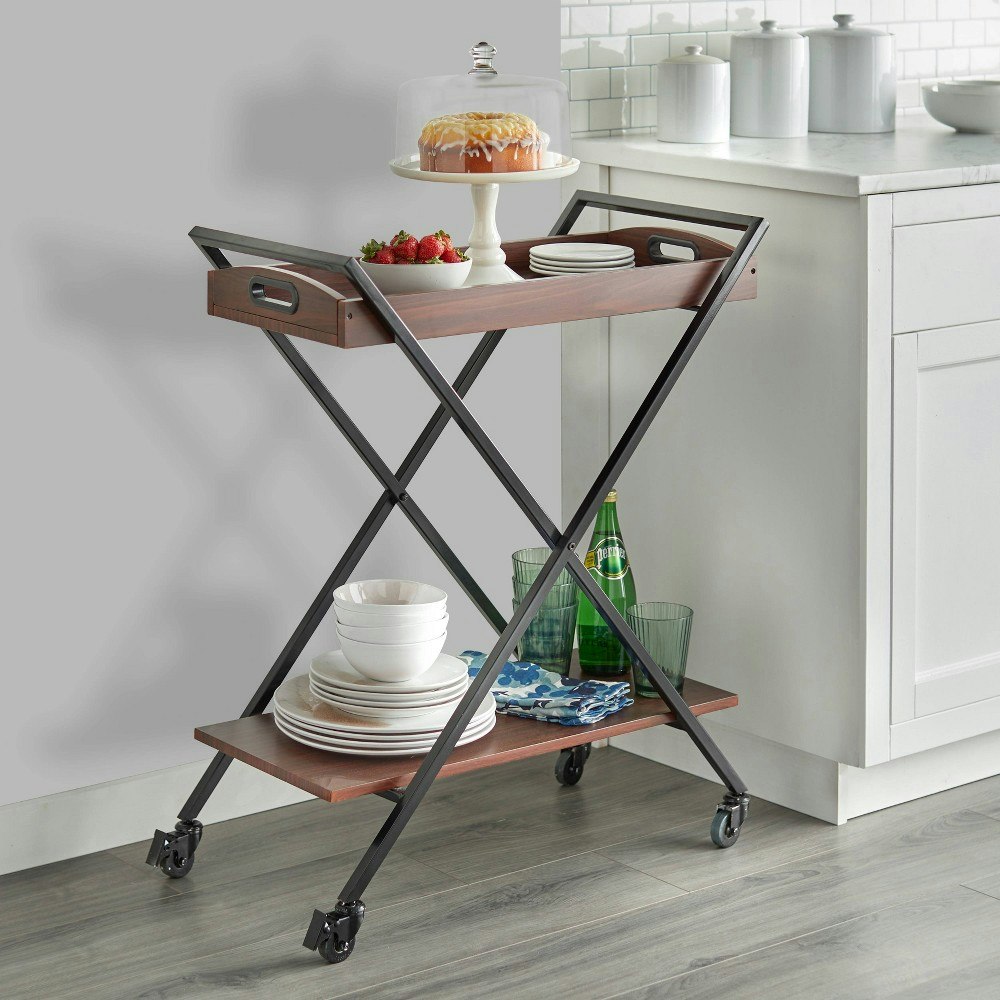 Buylateral Landress Metal Frame Bar Cart with Serving Tray: $50.99 Buylateral Landress Metal Frame Bar Cart with Serving Tray: $50.99