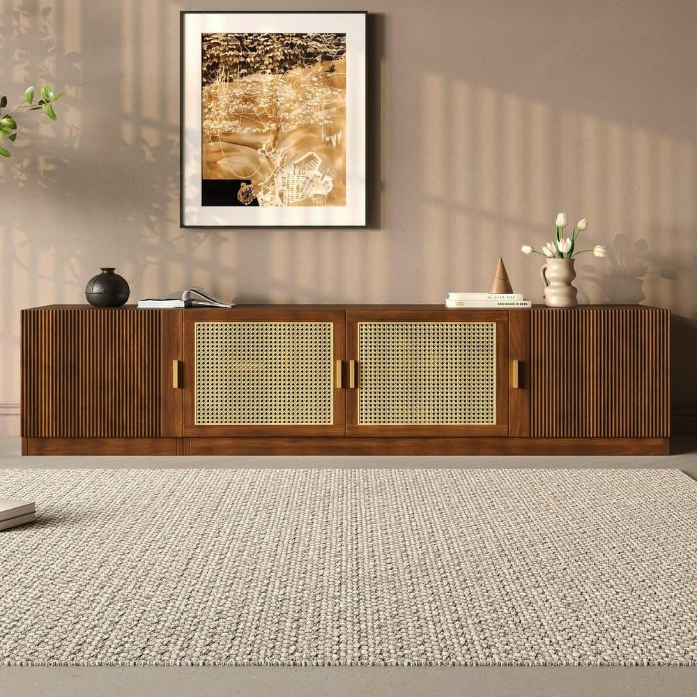 78-Inch Walnut Rattan Modern TV Stand: $355.19 78-Inch Walnut Rattan Modern TV Stand: $355.19