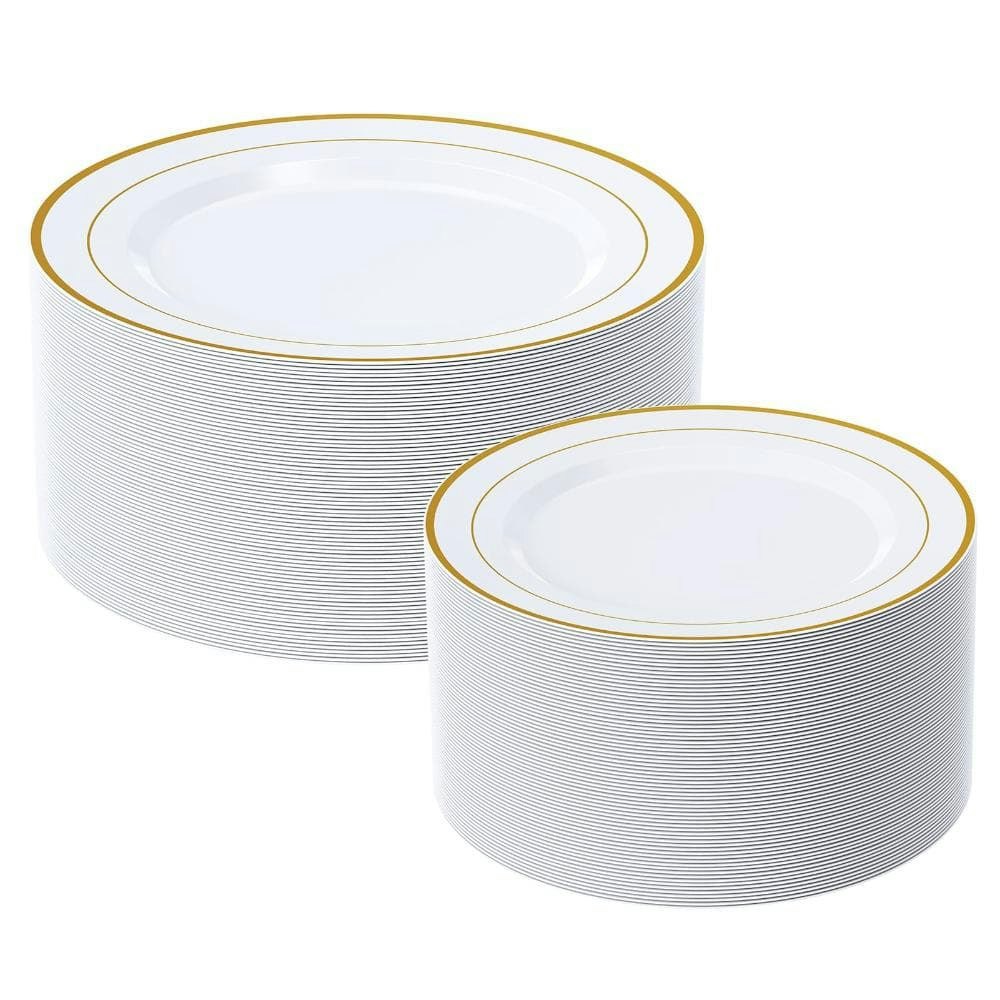 White Gold Rim Disposable Plastic Party Plates 60-Piece Set: $79.49 White Gold Rim Disposable Plastic Party Plates 60-Piece Set: $79.49
