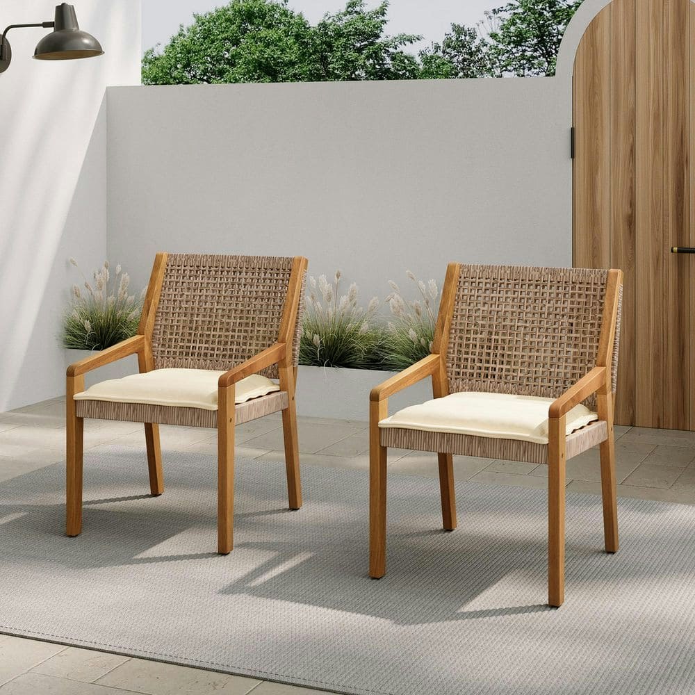 Acacia Wood and Wicker Outdoor Dining Chair 2-Pack: $580.58