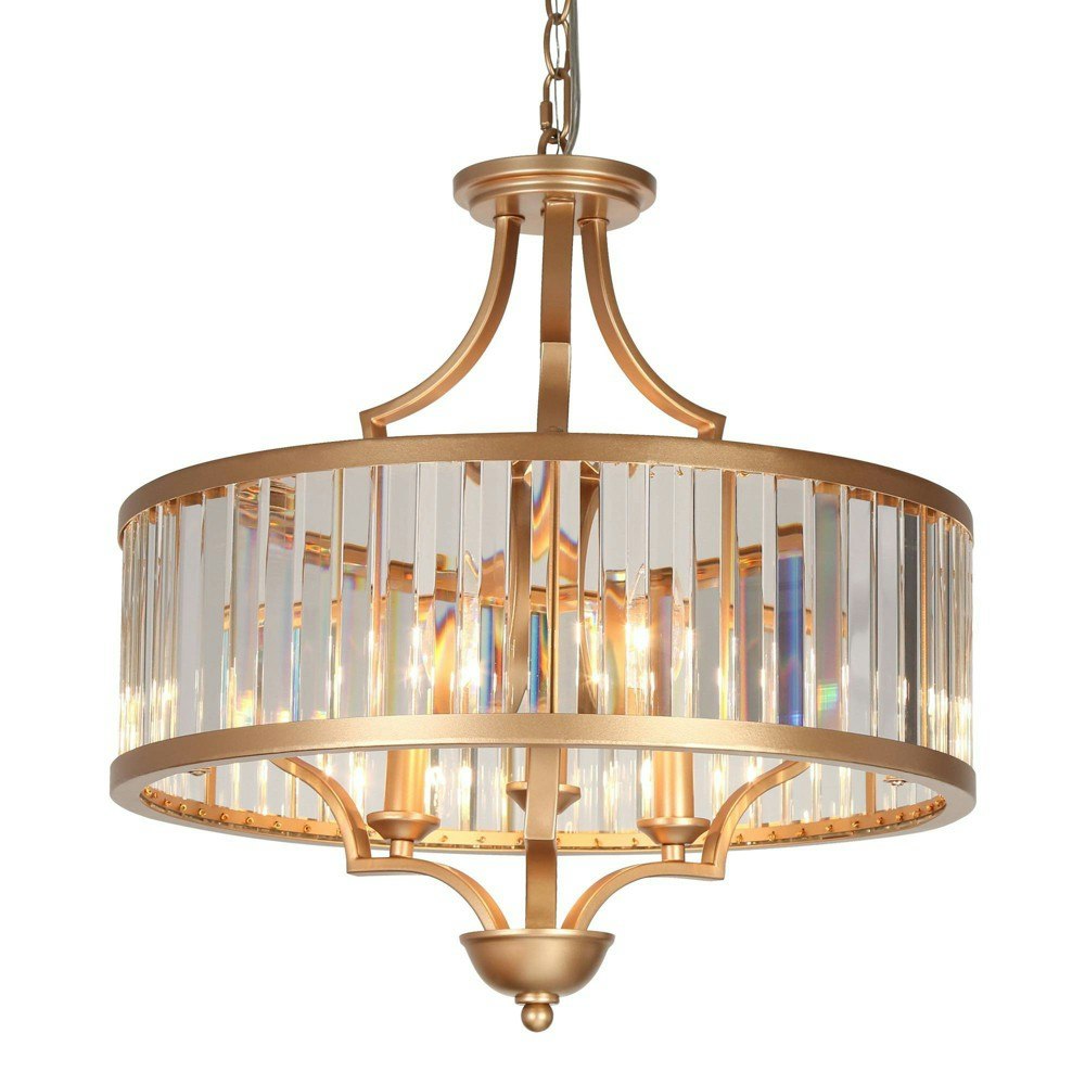 LNC 3-Light Matte Gold Drum Crystal Chandelier: $629.99 LNC 3-Light Matte Gold Drum Crystal Chandelier: $629.99