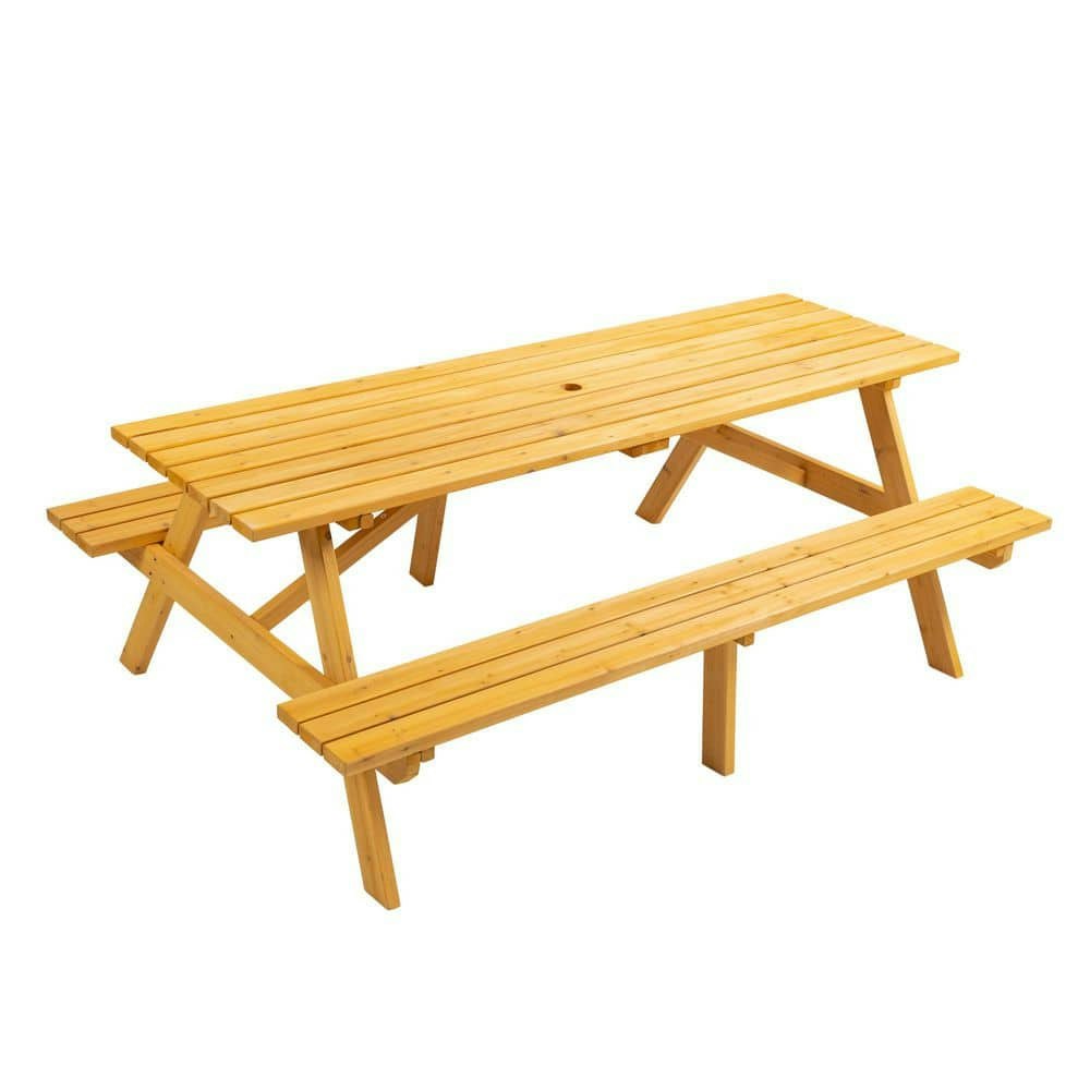 Yellow Wood Outdoor Picnic Table with Benches: $285.65