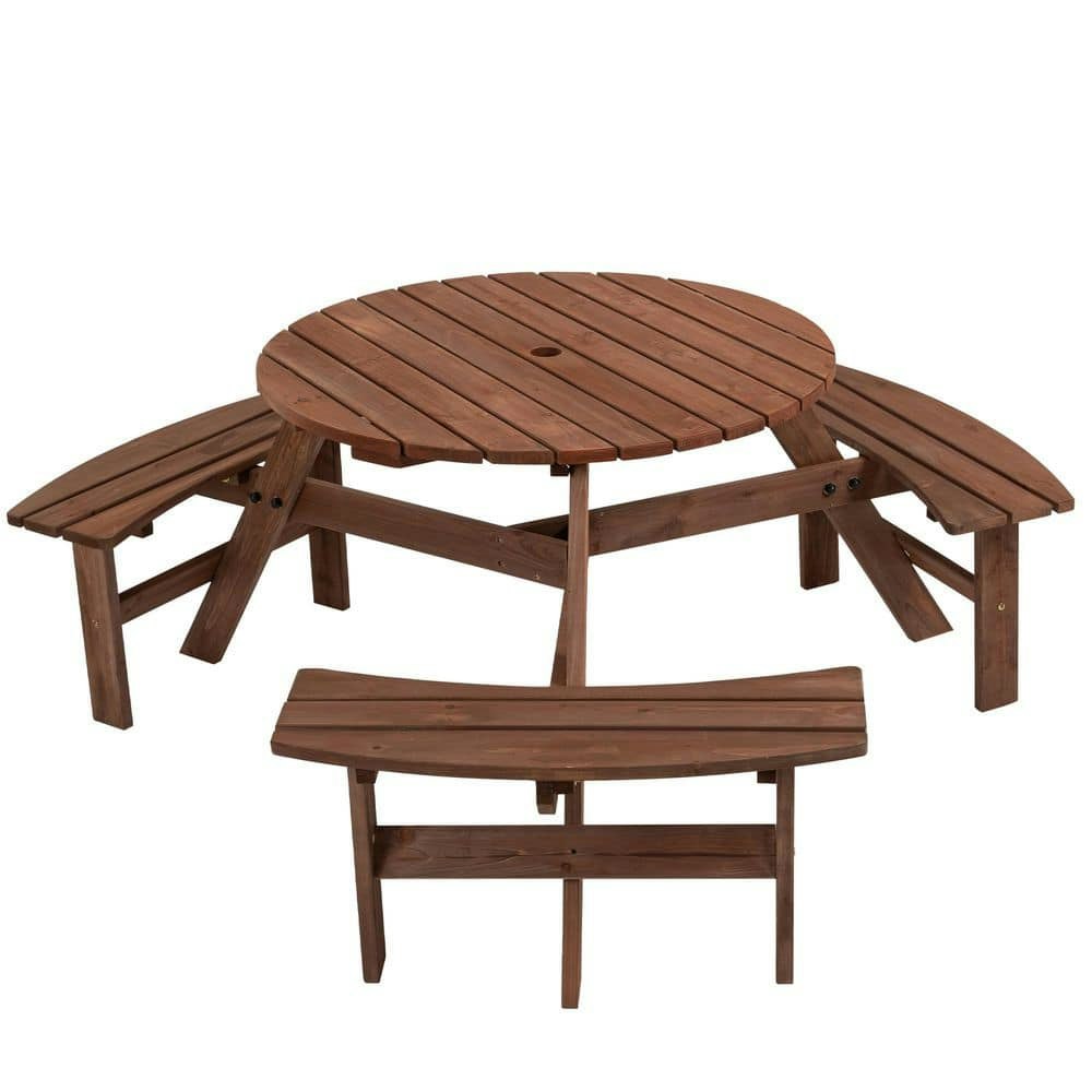 66.92-Inch Round Solid Wood 6-Person Outdoor Picnic Table: $210.99