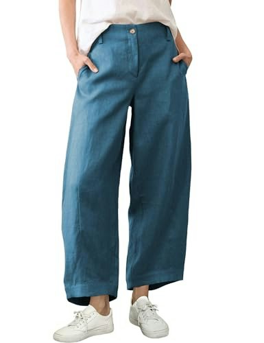 Tanming Women's Cotton Linen Wide Leg Barrel Pants: $23.09