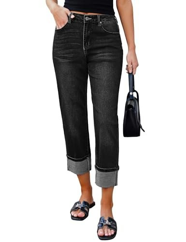 Luvamia Women's High-Waisted Cuffed Straight-Leg Cropped Jeans: $25.49 Luvamia Women's High-Waisted Cuffed Straight-Leg Cropped Jeans: $25.49