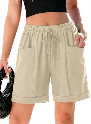 Shewin Women's High-Waisted Drawstring Linen Shorts: $14.24 Shewin Women's High-Waisted Drawstring Linen Shorts: $14.24
