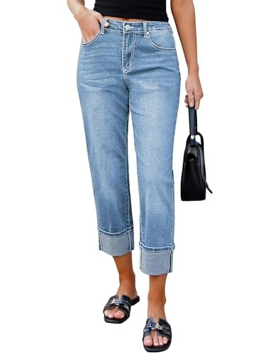 Luvamia Women's High-Rise Straight Leg Cuffed Denim Jeans: $31.44 Luvamia Women's High-Rise Straight Leg Cuffed Denim Jeans: $31.44