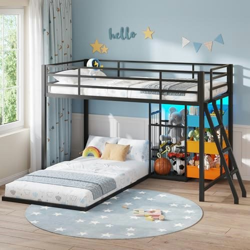 Hasuit Twin Over Twin Metal Bunk Bed with Toy Storage and LED Lights: $110.48 Hasuit Twin Over Twin Metal Bunk Bed with Toy Storage and LED Lights: $110.48