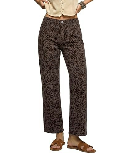 Luvamia Women's High-Waisted Leopard Print Wide-Leg Ankle Jeans: $30.59 Luvamia Women's High-Waisted Leopard Print Wide-Leg Ankle Jeans: $30.59