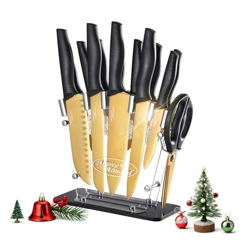 Marco Almond 14-Piece Gold Knife Set with Acrylic Block: $35.99 Marco Almond 14-Piece Gold Knife Set with Acrylic Block: $35.99