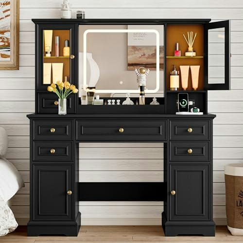 Xixini 43.3-inch Farmhouse Vanity Desk with LED Mirror and RGB Cabinets: $254.99 Xixini 43.3-inch Farmhouse Vanity Desk with LED Mirror and RGB Cabinets: $254.99