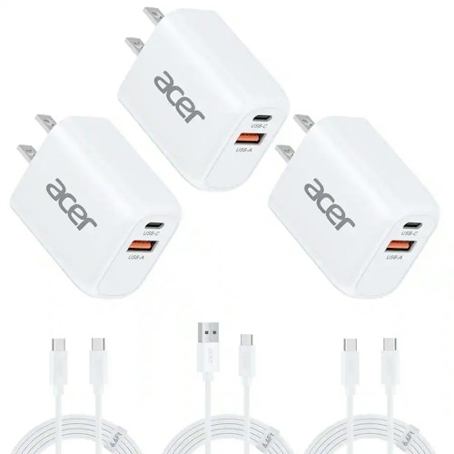 Acer 20W Dual USB-C Charger Block & Cable 3-Pack for $10 + free shipping