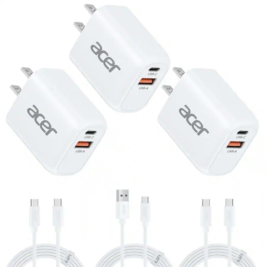 Acer 20W Dual USB-C Charger Block & Cable 3-Pack: $9.99
