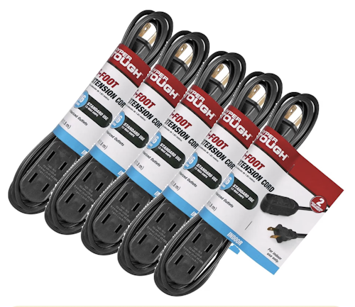Hyper Tough 6-Foot Indoor Extension Cord 5-Pack for $9 + free shipping w/ $35