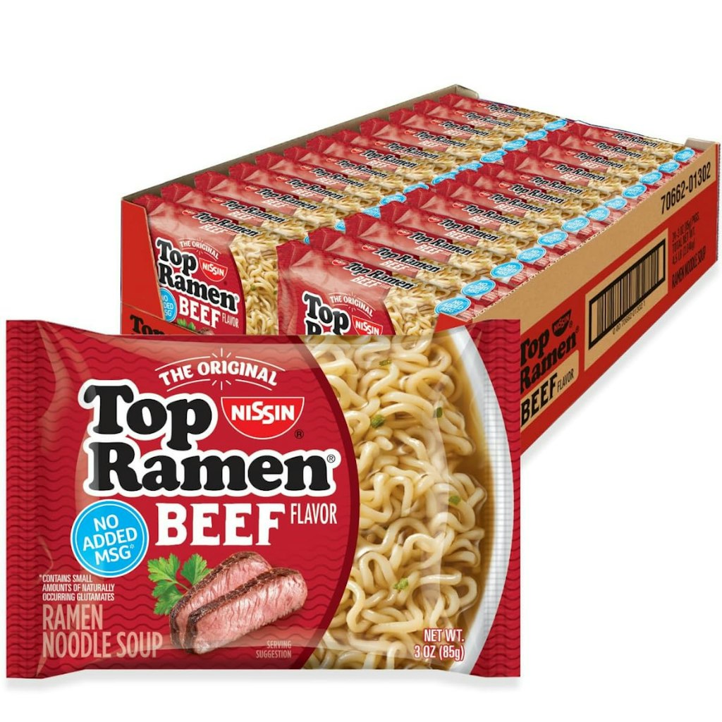 Nissin Top Ramen Beef Ramen Noodle Soup 24-Pack: $5.68 via Sub & Save