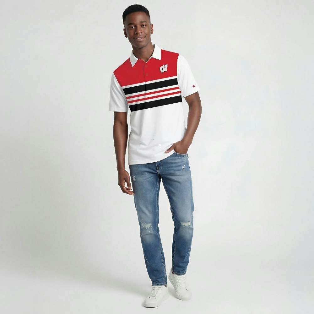 Wisconsin Badgers Men's Champion Striped Polo Shirt XXL: $44.99