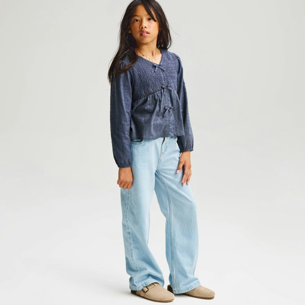 Cat & Jack Girls' Long Sleeve Tie-Front Eyelet Smocked Blouse: $20 Cat & Jack Girls' Long Sleeve Tie-Front Eyelet Smocked Blouse: $20