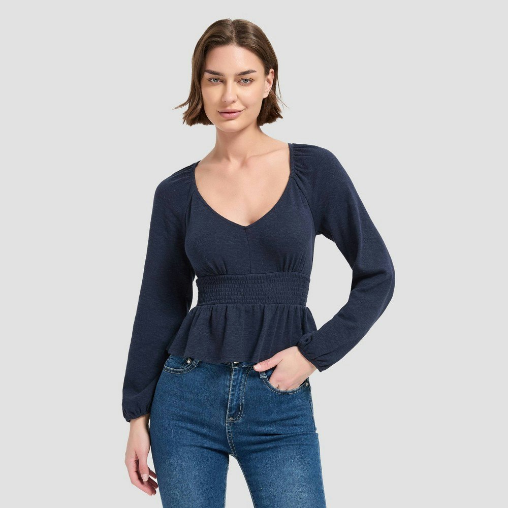 Universal Thread Women's Puff Long Sleeve Smocked Waist V-Neck Shirt: $19.60