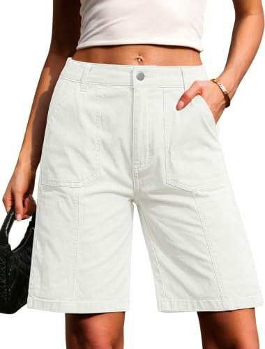 Eddoyee Women's High-Waisted Knee-Length Chino Bermuda Shorts: $25.99 Eddoyee Women's High-Waisted Knee-Length Chino Bermuda Shorts: $25.99