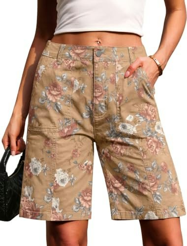 Eddoyee Women's High-Waisted Knee-Length Chino Bermuda Shorts: $27.99 Eddoyee Women's High-Waisted Knee-Length Chino Bermuda Shorts: $27.99