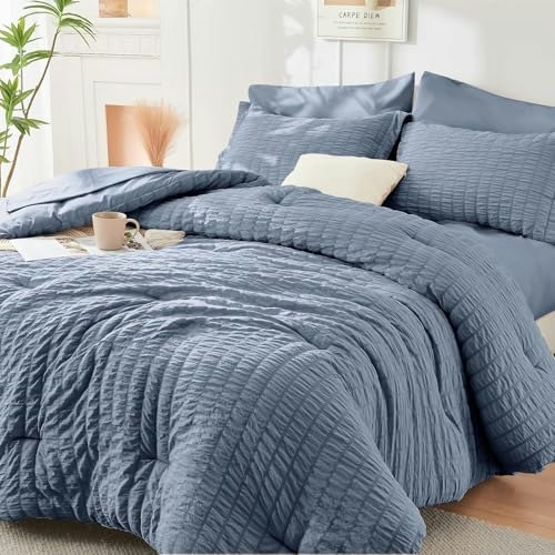 Hymokege King Size Seersucker Comforter Set 7-Piece: $69.98 Hymokege King Size Seersucker Comforter Set 7-Piece: $69.98