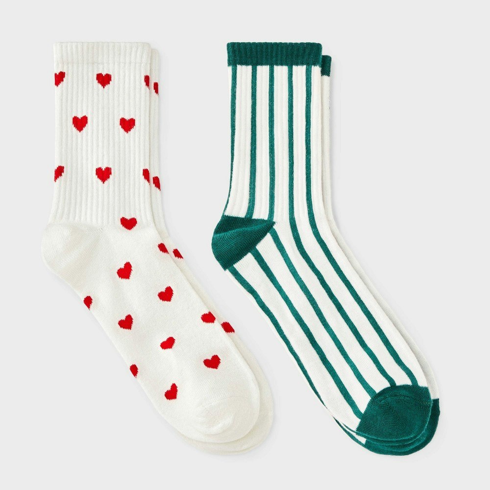 Wild Fable Women's Heart Striped Crew Socks 2-Pack: $8 Wild Fable Women's Heart Striped Crew Socks 2-Pack: $8