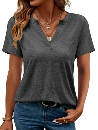 Ticticmimi Women's V-Neck Short Sleeve Casual Top: $12.74