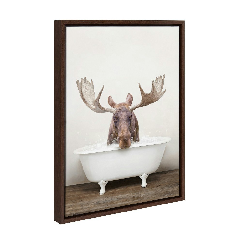 18" x 24" Sylvie Moose Rustic Bubble Bath Framed Canvas by Amy Peterson: $59.99