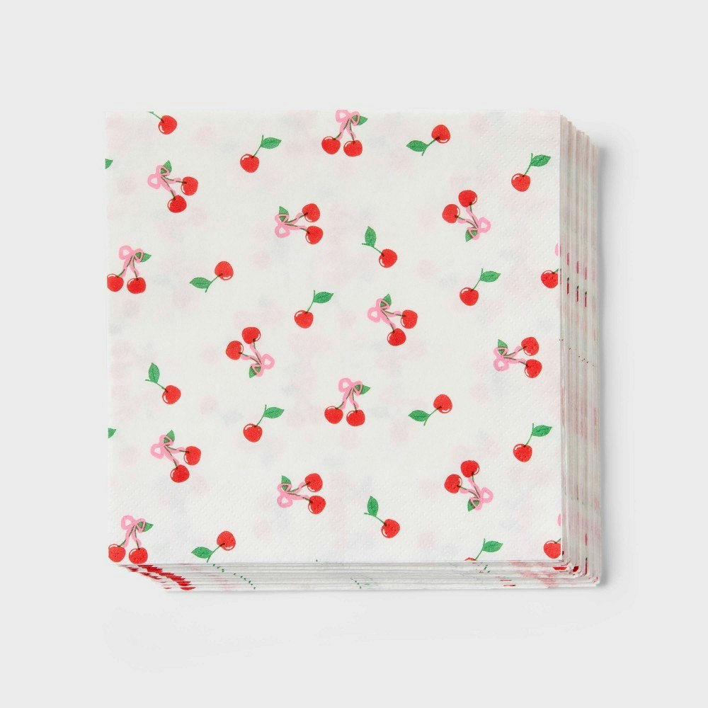 Ditsy Bow Cherry Lunch Napkins 30-Count: $3 Ditsy Bow Cherry Lunch Napkins 30-Count: $3