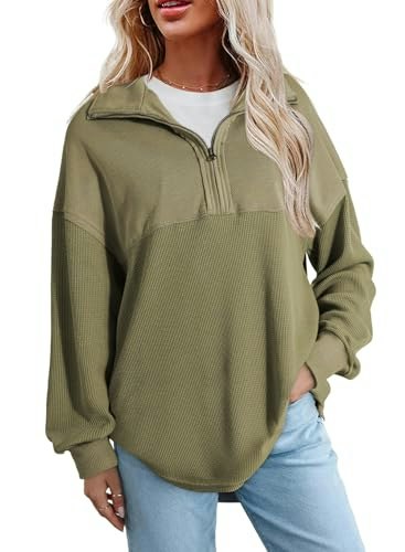 Shewin Women's Waffle Knit Quarter Zip Sweatshirt: $19.98 Shewin Women's Waffle Knit Quarter Zip Sweatshirt: $19.98