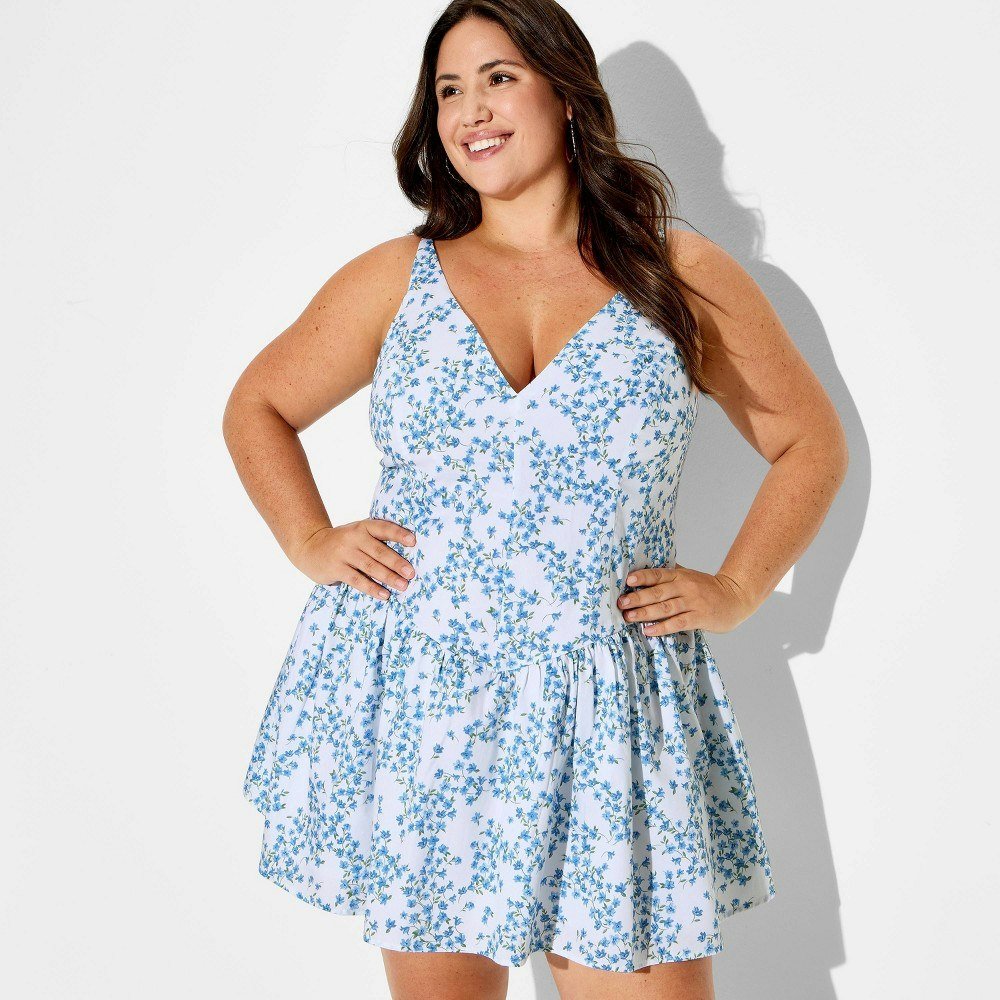 Wild Fable Women's Basque Waist Floral Mini Dress 3X: $30 Wild Fable Women's Basque Waist Floral Mini Dress 3X: $30
