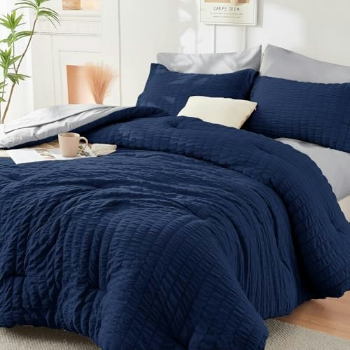 Hymokege Full Size 7-Piece Seersucker Comforter Bedding Set: $49.98 Hymokege Full Size 7-Piece Seersucker Comforter Bedding Set: $49.98