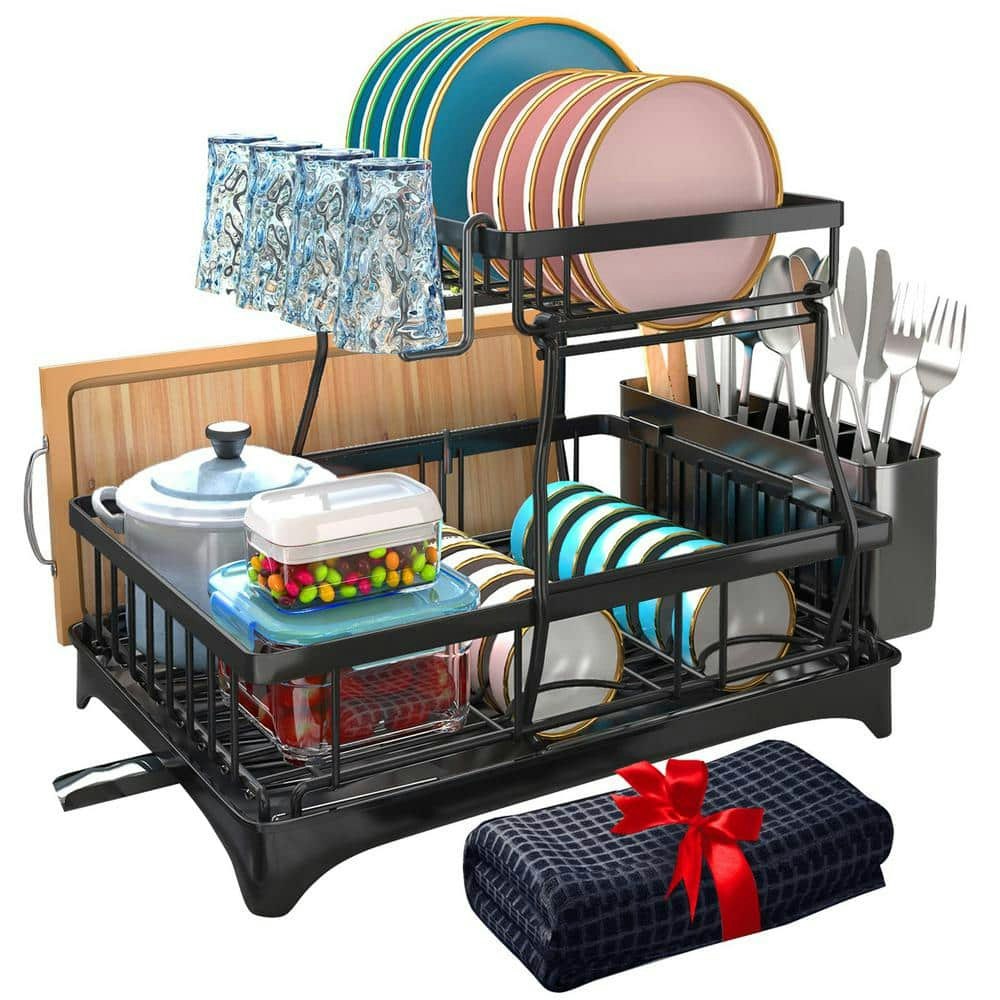 2-Tier Dish Drying Rack with Drainboard and Mat: $110.71