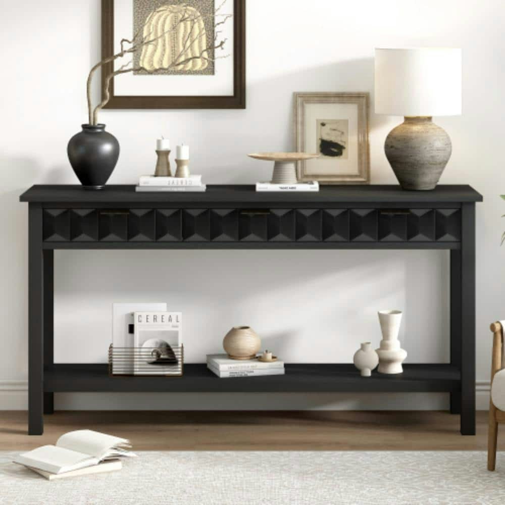 58-Inch Fir Veneer Console Table with 3 Drawers: $379.41 58-Inch Fir Veneer Console Table with 3 Drawers: $379.41