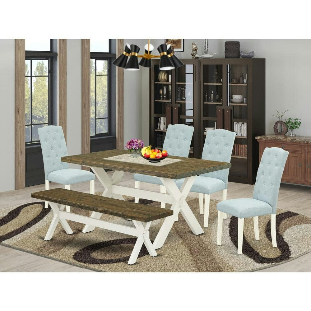 6-Piece Natural Oak Solid Wood Dining Set with Bench and 4 Chairs: $716.98 6-Piece Natural Oak Solid Wood Dining Set with Bench and 4 Chairs: $716.98