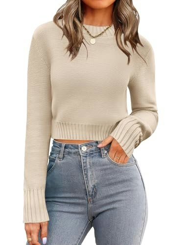 Zeagoo Women's Crewneck Cropped Ribbed Knit Sweater: $19.98 Zeagoo Women's Crewneck Cropped Ribbed Knit Sweater: $19.98
