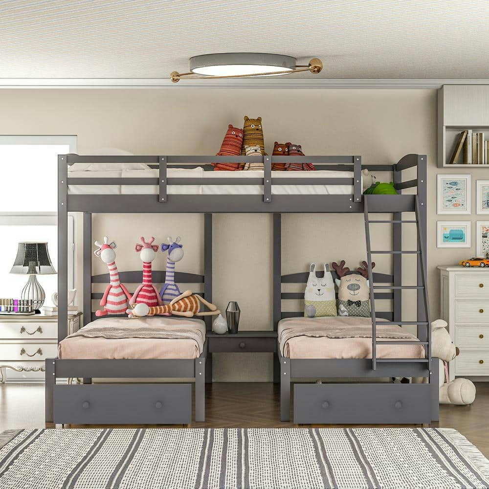 Full Over Twin and Twin Triple Bunk Bed with Drawers: $1,144.31
