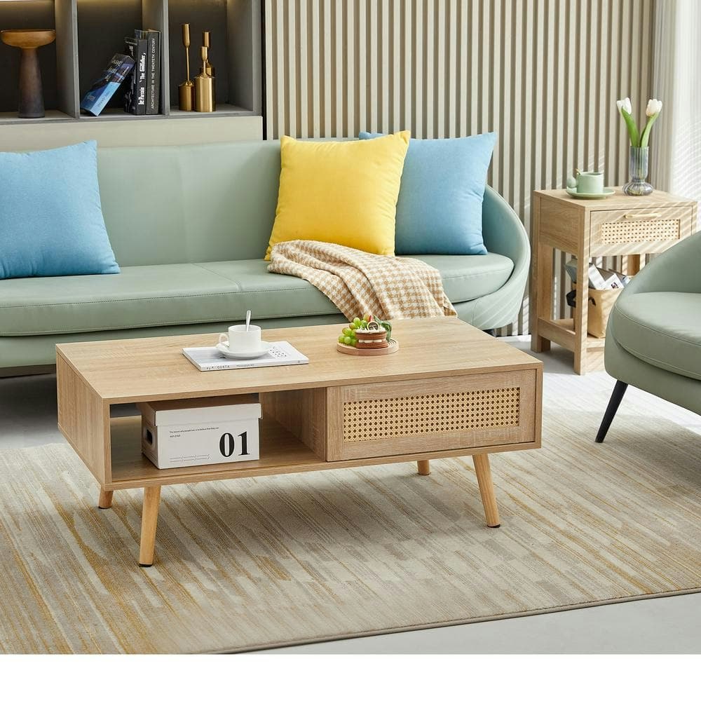 42-Inch Natural Wood Rectangle Coffee Table with Storage Shelf: $158.65 42-Inch Natural Wood Rectangle Coffee Table with Storage Shelf: $158.65