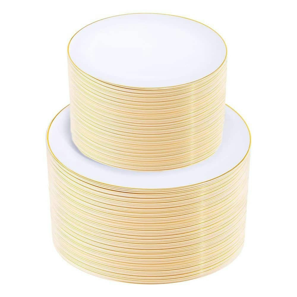 White Plastic Gold Rim Disposable Plate 200-Pack: $208.31 White Plastic Gold Rim Disposable Plate 200-Pack: $208.31