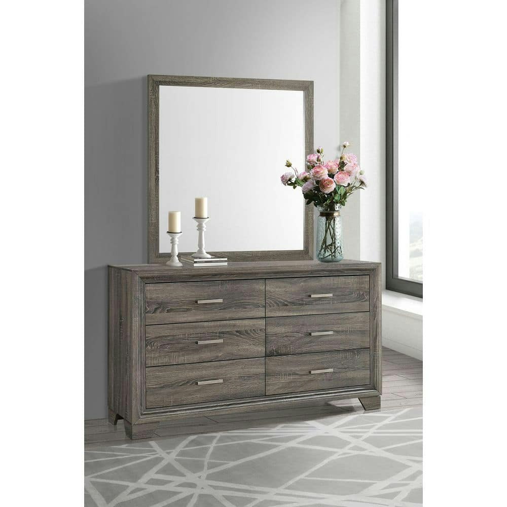 Wright Brown Oak 6-Drawer Dresser with Mirror: $600.97 Wright Brown Oak 6-Drawer Dresser with Mirror: $600.97