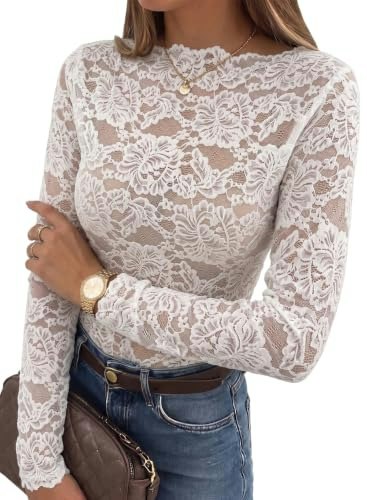 Dokotoo Women's Long Sleeve Lace Mesh Blouse: $12.74 Dokotoo Women's Long Sleeve Lace Mesh Blouse: $12.74