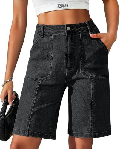 Eddoyee Women's High-Waisted Bermuda Jean Shorts: $27.99