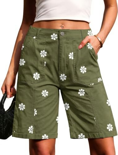 Eddoyee Women's High-Waisted Knee-Length Chino Bermuda Shorts: $27.98