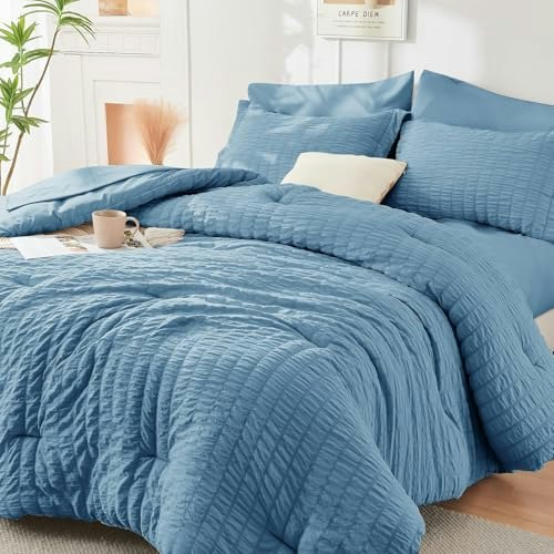 Hymokege King Size Seersucker 7-Piece Comforter Set: $47.98 Hymokege King Size Seersucker 7-Piece Comforter Set: $47.98