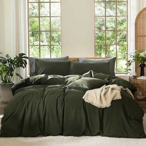 MooMee Queen Washed Cotton Duvet Cover Set: $67.98