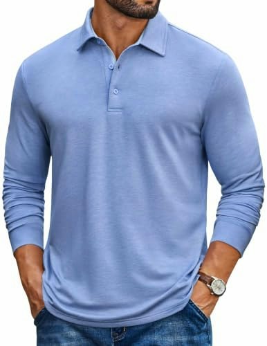 Coofandy Men's Long Sleeve Button Polo Shirt: $18.99