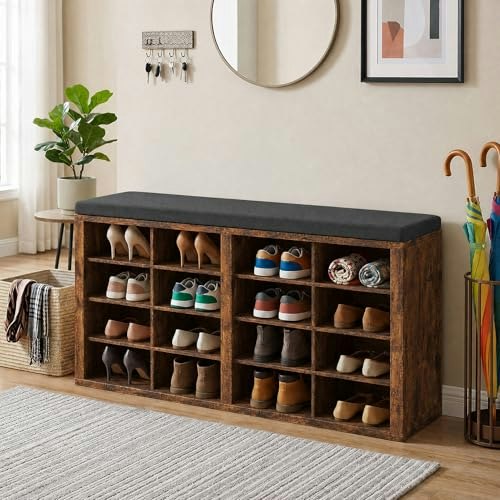 Arasyleon 16-Cubby Shoe Storage Bench with Cushion: $76.21 Arasyleon 16-Cubby Shoe Storage Bench with Cushion: $76.21