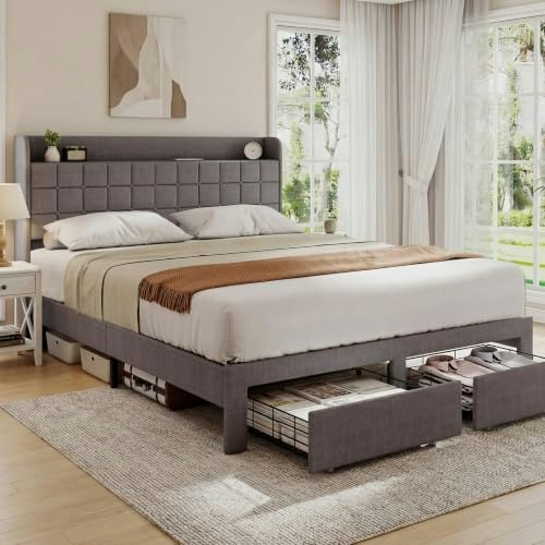 Dumos Queen Upholstered Platform Bed Frame with Storage Drawers: $165.36 Dumos Queen Upholstered Platform Bed Frame with Storage Drawers: $165.36