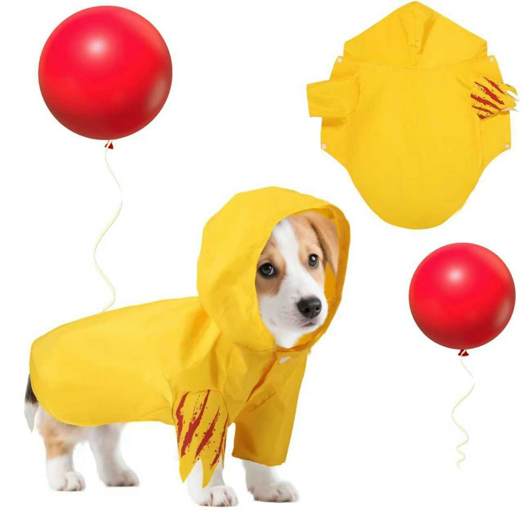 Hooded Dog Raincoat Halloween Costume w/ Red Balloon: $7.49