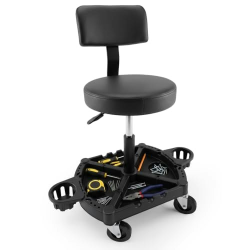 Rolling Shop Stool with Backrest: $59.98